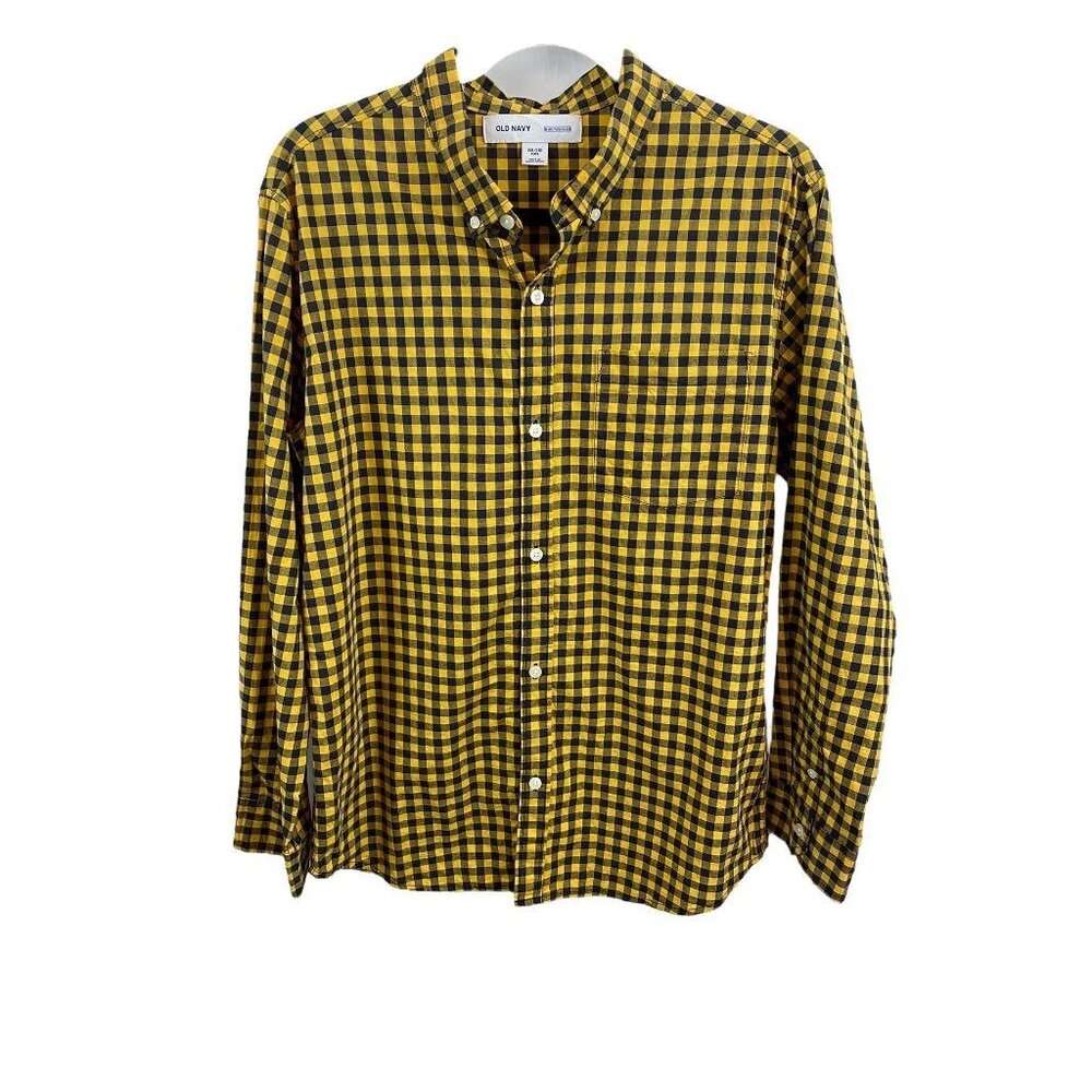 XXL (18) Old Navy Boys Yellow Navy Blue Check Button Down Dress Shirt‎